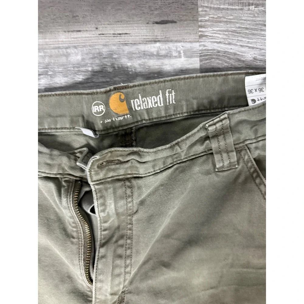 Carhartt Mens 36x36 Relaxed Fit Double Knee Work Pants Olive Green Canvas 102802